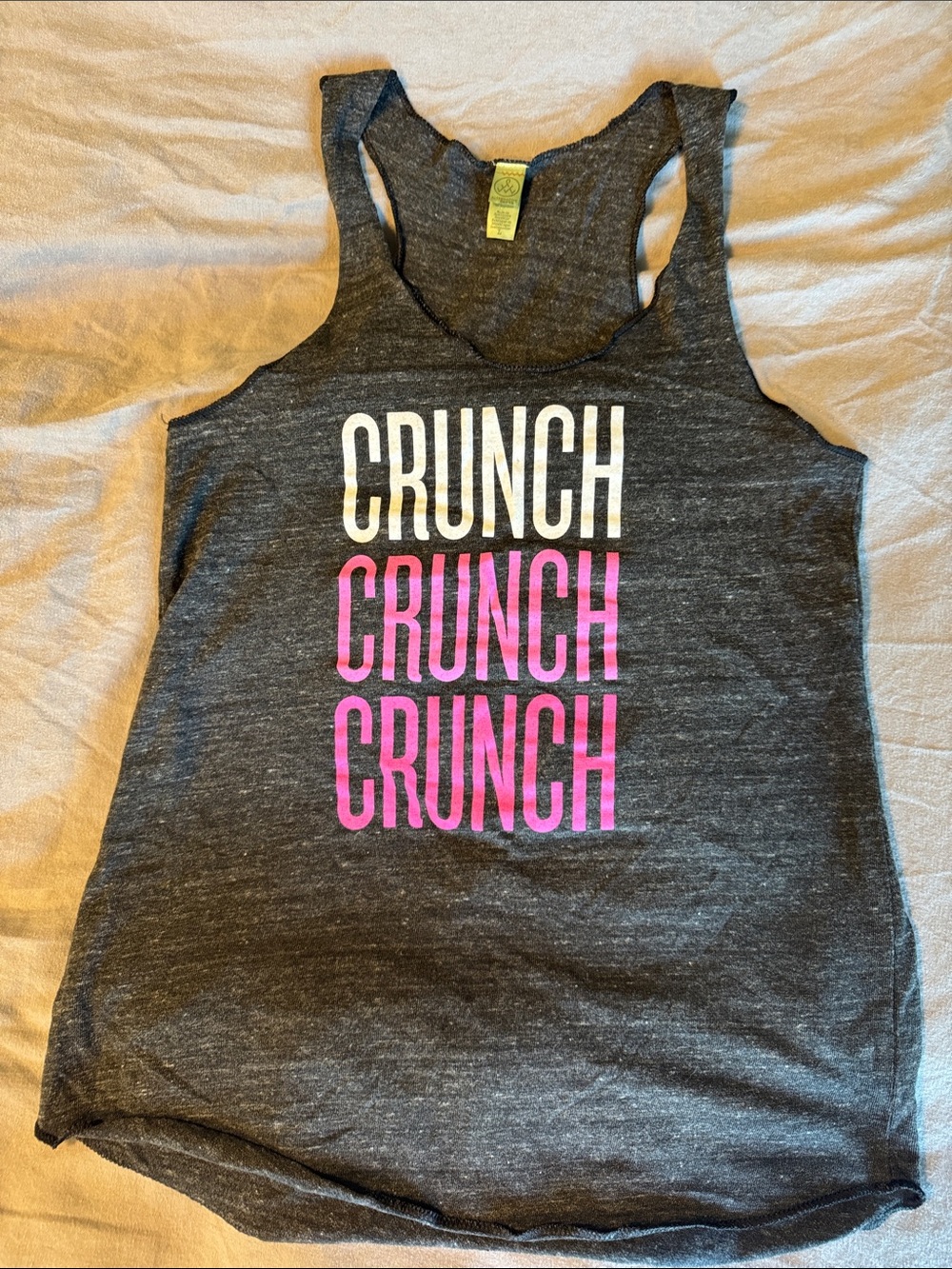 Crunch Gym Charcoal Gray Tank with Pink & White CRUNCH NWOT